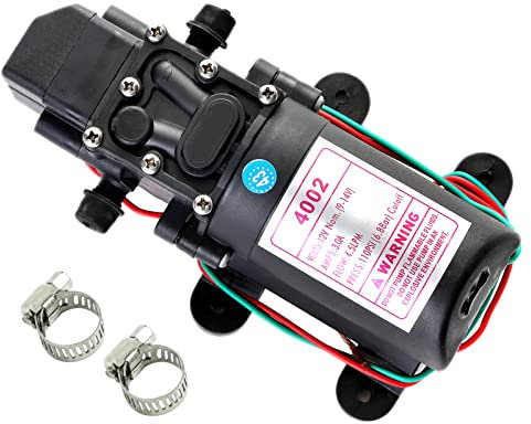 G Ganen 12V DC Fresh Water Pump with 2 Hose Clamps 12 Volt Diaphragm Pump Self Priming Sprayer Pump with Pressure Switch 4.5 L/Min 1.2 GPM 110 PSI Adjustable for RV Camper Marine Boat Lawn