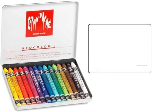 Caran d'Ache Neocolor II, Pastels à la Cire aquarellables, Crayons à la Cire Aquarellables Lot de 15 et 1 cartes