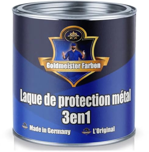 Goldmeister Farben Metallschutzlack 3in1 hochwertige Metallschutzfarbe 3-in-1 Metallschutz-Lack für Innen Außen von Metall Eisen Zink Aluminium Stahl (1 L, Enzianblau (RAL 5010))