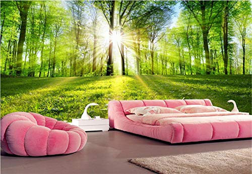 JEEWALLPAPER Fototapete 3D Effekt Tapete Wandbild Ruhiger Wald Sonnige Wiese Wandtapete Vliestapete Wandbilder XXL Wanddeko Grün Natur Wandtapete