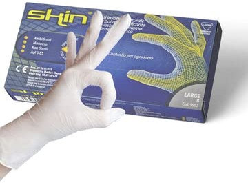 Cura Farma Guanti in Lattice Senza Polvere. Confortevoli e Morbidi. Guanti Monouso Adatti a Professionisti. Confezione 100 pz (Taglia L)