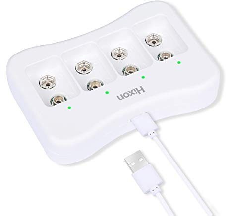 Chargeur de Batterie Li-ION 9V 4 Emplacements avec Indicateur et Port de Charge de Type C, Parfait pour la Batterie Hixon K007