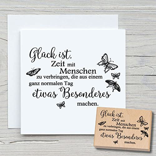 NEWSTAMPS Stempel Glück ist Zeit Motivstempel groß aus Holz & Gummi zum Karten basteln, Holzstempel, Sprüche, Spruchstempel, Textstempel, Schrift, Scrapbook, Textilstempel, Deko