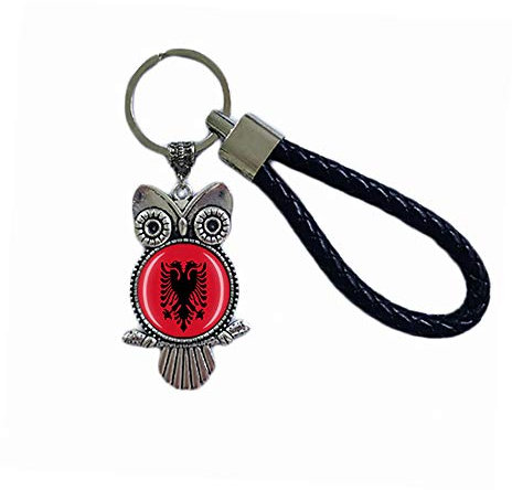 Albanien Flagge Eule geformt Glas Kristall Schlüsselanhänger Souvenir Dekoration Männer Frauen Anhänger Zubehör Geschenk