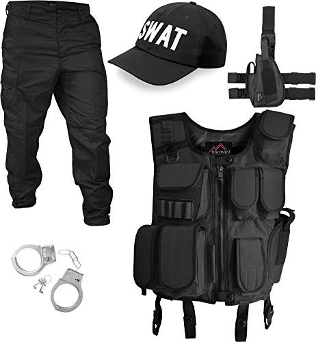normani SWAT/Security/Police Kostüm bestehend aus Weste, Hose, Pistolenholster, Cap und Handschellen (S-5XL) Farbe SWAT Größe M