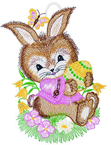 Plauener Spitze Fensterbild Hase und Ei farbig 16 x 23 cm Fensterdeko Fensterschmuck Bilder Handarbeit Deko Fenster
