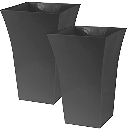 Medium Square Milano Plastic Gloss Planters, Set of 2 - DARK GREY Colour - Dimensions: 37cm (H) x 24cm (W) x 24cm (D).