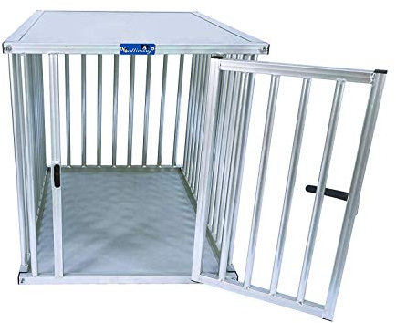 Callieway® ALU DOGBOX/Hundebox/ALU Hundkäfig für Büro und Daheim (nur vertikale Stäbe) (M/L: 80cm (L) x 54cm (B -Türseite) x 60cm (H))