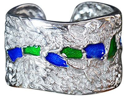 NicoWerk Damen Silberring Rustikal aus 925 Sterling Silber Breit Mosaikartig Bandring mit Struktur Verstellbar Offen SRI657