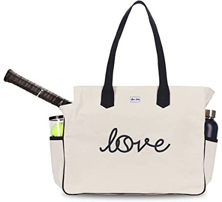 Ame & Lulu Love All Court Bag – Premium-Tennistasche mit Schlägertasche, Wasserflaschenhalter, schützender Boden und Canvas-Design, Love Stitched