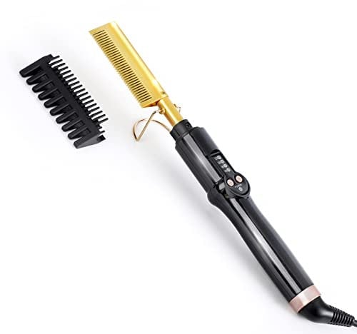 Ten-Tatent Hot Comb Hair Straightener Electric Straightening Comb, Single-Sided Portable Ceramic Beard Straightener Brush Anti-Scald Press Comb Ceramic