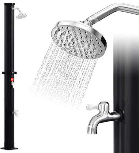Randaco Solardusche 20L Solar Gartendusche warmes Wasser Bis Zu 60°C Ohne Stromanschluss Pooldusche Camping mit Fußdusche und schwenkbarem Regenduschkopf Schwarz