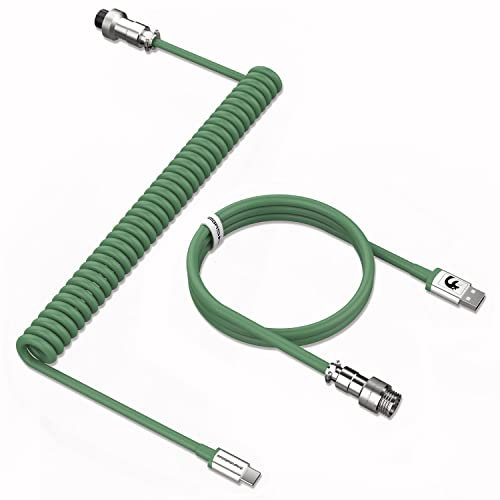 MAMBASNAKE Câble de Clavier Spiralé, Pro Customized USB C Câble pour Clavier Mécanique, Clavier de Jeu Câble, Type-C vers USB-A, TPU Coiled Cable USB C avec Connecteur D'aviation En Métal - Vert