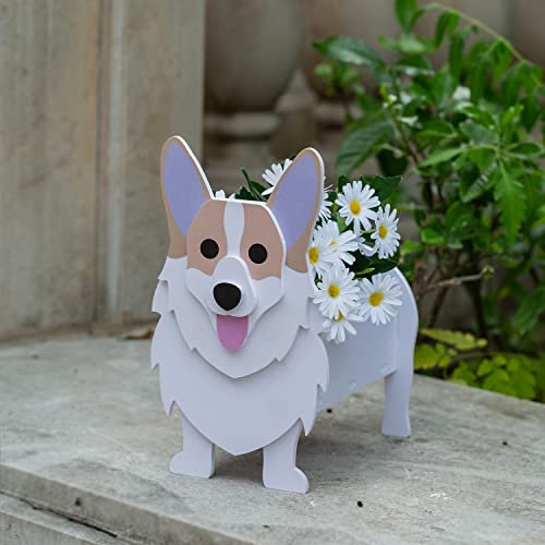 Gochoi Kleiner Corgi Gifts Hunde-Übertopf, PVC-Tier-Blumentöpfe, für den Innen- und Außenbereich, Garten, Pflanzgefäße für Sukkulenten, niedlich, rechteckig, Blumentöpfe, Heimdekoration, S Corgi