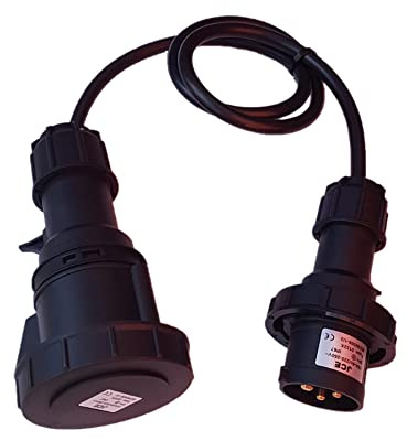 16A Plug to 32A Socket Adaptor IP67 Waterproof 2.5mm Black PVC Heavy Duty Cable - 1M Lead
