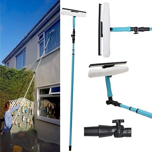 3.5 Meter Long Extendable Pole Window Cleaner Removable Squeegee Glass Wash Dirt & Dust Telescopic Cleaner Kit Soft Head Supplies Aluminium Metal Pole