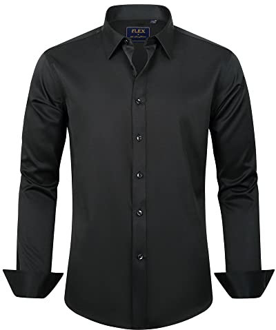 J.VER Hemd Herren Langarm Business Hemden Männer Regular Fit Baumwolle Bügelfreie Herrenhemd Freizeithemden GeschäFtliche Meetings Shirt,Schwarz,L