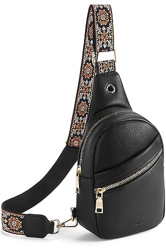 Telena Bauchtasche für Damen & Herren Brusttasche, Crossbody Bag Herren Umhängetasche Kunstleder Sling Bag Klein Schultertasche für Frauen,Schwarz