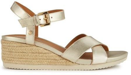 Geox D Ischia Corda C, Sandali con Zeppa Donna, Oro, 36 EU