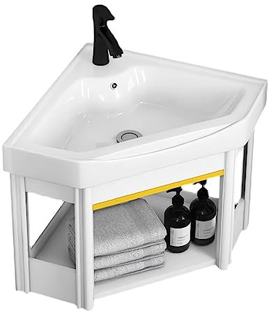 FACSER Lavabo Bagno Angolare Sospeso, Lavabo in Ceramica , Mobile da Bagno con Montaggio A Parete, Lavello in Ceramica Ad Angolo con Foro per Rubinetto Scarico Lavandino (Size : 38x38x40cm)