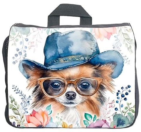 Cadouri Hundezubehörtasche mit Chihuahua (Langhaar) - Aufbewahrungstasche mit Hunderasse für Hundebesitzer - originelles Geschenk - handgefertigt