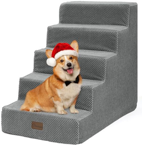 YITAHOME Hundetreppe für Bett und Sofa, 5-stufige Haustiertreppe, Hundetreppe mit waschbarem Bezug, Grau