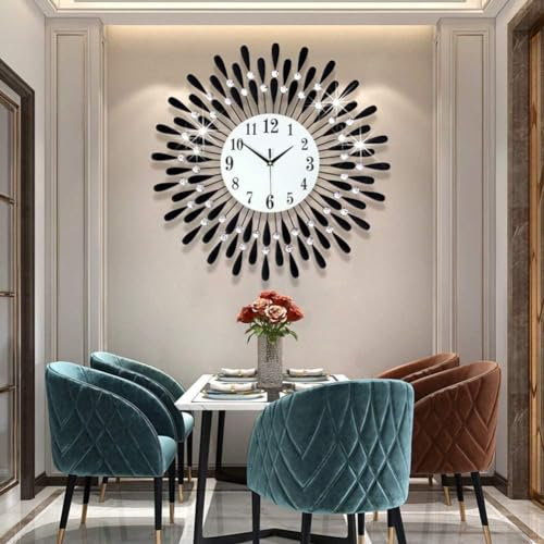 HAODING Diamant-Besetzte Kristall Wanduhr Silber - 3D Kristall Kunst Zifferblatt, Wanddeko, Moderne Designer Für Wohnzimmer Schlafzimmer Home Büro Dekor 60 cm