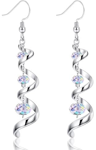 INBOLM Drop Earrings for Women, Spiral Ribbon Crystal Dangle Drop Earrings for Women - 925 Sterling Silver Fishhook and Multi Teardrop Sparkle - Exquisite Jewellery Gift for Her