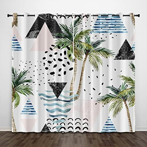 Tende Cameretta Bambini Finestra Tende Oscuranti Per Interni Con Occhielli 140 (L) X 160 (H) Cm 2 Pezzi 3D Linee Triangolari Di Palma Da Cocco Tenda Oscurante Finestra Per Soggiorno Termica Isolante