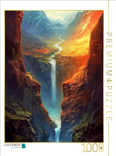 CALVENDO Puzzle Schlanker Wasserfall in die Tiefe | 1000 Teile Lege-Größe 64 x 48 cm Foto-Puzzle für glückliche Stunden