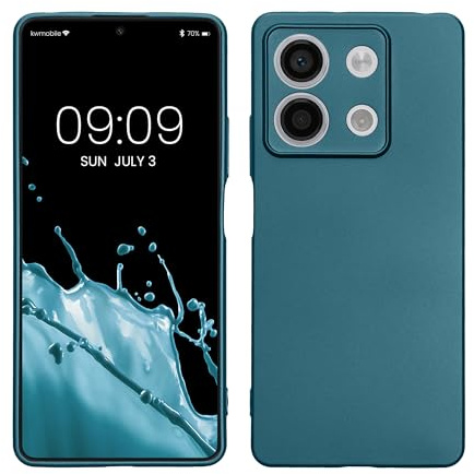 kwmobile Handyhülle für Xiaomi Redmi Note 13 5G Hülle - Silikon Case metallisch schimmernd - Schutzhülle Cover - Metallic Karibikblau