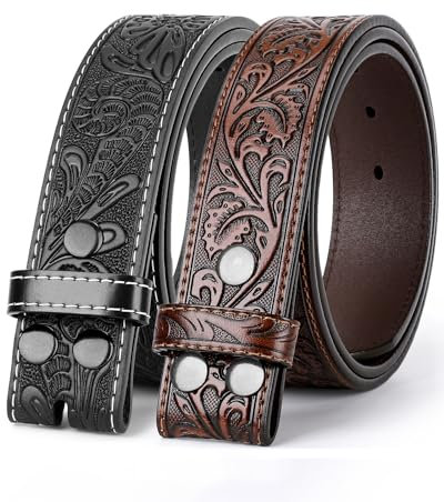 BELTROAD 2er-Pack Gürtel Ohne Schnalle Herren, Ledergürtel Ohne Schnalle Western Gürtel Wechselgürtel für Cowboy Cowgirl Jeans Gürtelschnalle Geschenkm, 3.8CM Breit, Kaffee + Schwarz, 120cm
