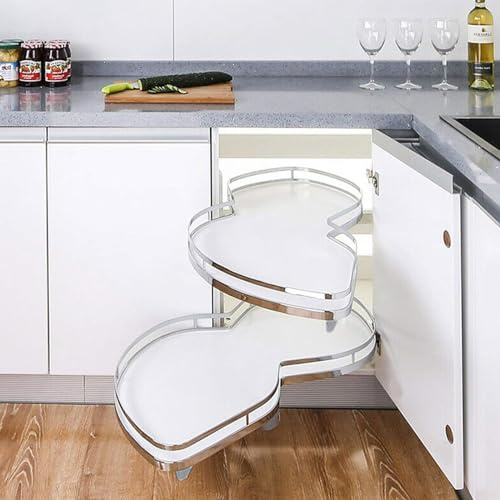 MAVERY Küchenschrank-Eckauszieh-Küchenaufbewahrung, Eckschrank-Ausziehaufbewahrung für 36-Zoll/900-mm-Schränke, Karussell-Doppelregal, Weiß, Edelstahl, Küchen-Eckkarussell