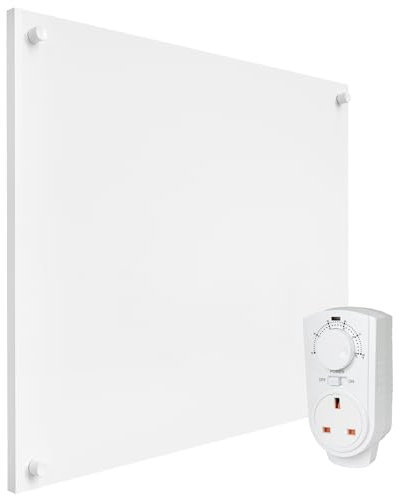 EconoHome Wall Mount Space Heater Panel - 250 Watt Splashproof Convection Heater with Thermostat - Ideal for 100 Sq Ft Room or Bathroom - 240V Electric Heater