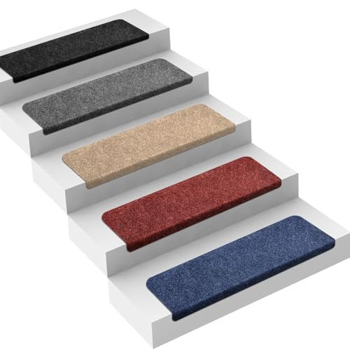 casa pura Textilfaser Stufenmatten für Innen - 15 Stück Selbstklebender Treppenschutz, Treppenteppich für Treppenstufen (Leipzig, rechteckig mit Lippe, beige)