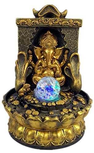 Duiaynke Fontaine à eau de table, figurine de méditation zen en cascade avec boule lumineuse pour la détente à la maison, au bureau