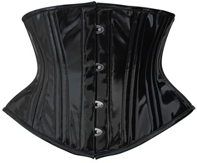 Hi-GERMANWEARS Hourglass Figure Delight: Women's Heavy Duty Double Steel Boned PVC Underbust Corset for Waist Training & Shaping (DE/NL/SE/PL, Alphanumerisch, L, Regular, Regular, Black)