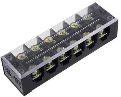 Rebower Bloques de Terminales de Tira de Bornes de Doble Hila de 6 Posiciones 600V 60A Tornillos de Barrera con Cubierta [para Circuitos Conexión] - 1 Pieza/Negro/Tbc-6006