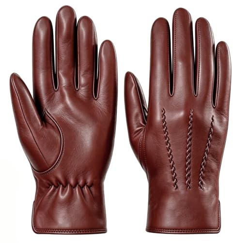 Harssidanzar Lederhandschuhe für Herren, bequem, Kaschmirfutter, GMUK006, cognac, S