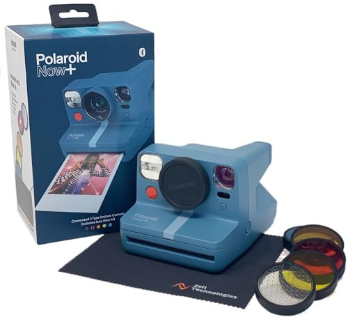 Polaroid Now+ Sofortbildkamera mit Bluetooth-Verbindung, I-Typ, mit Bonus-Objektivfilter-Set, Blau-Grau