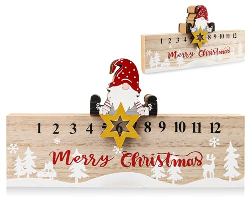 Weihnachts Countdown Kalender, Holz Adventskalender Weihnachten mit Weihnachtsmann Schieber, Weihnachtsmann Desktop Kalender Dekoration Für Kinder Erwachsene