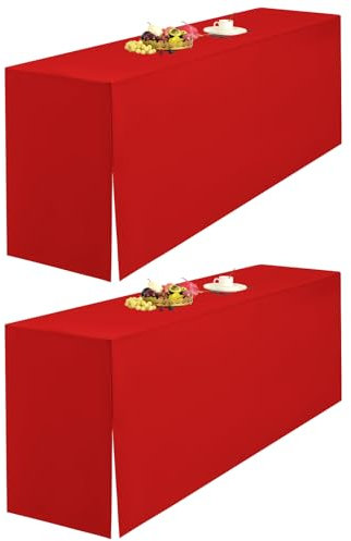 LYAFS 2er-Pack Rot Biertischhusse 220 x 50 cm Split-Design and Natürliche Hängekante Biertischhusse für Bierzeltgarnitur Blickdicht Waschbar Tisch für Hochzeit Sammeln Empfang Outdoor-Bankette