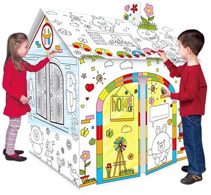 STONNY Haus aus Karton zum Ausmalen, für den Innen- und Außenbereich, künstlerisches und kreatives Spielen, 35 x 35 x 45 cm