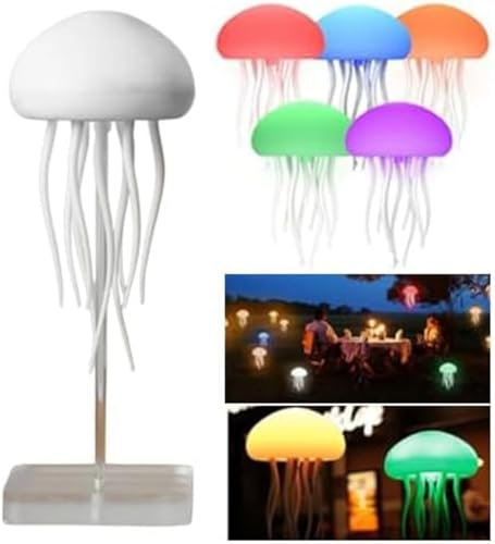Eteslot LED Cute Jellyfish Lamp Night Light, RGB Gradient Cute Jelly Fish Light Lamp Voice Control Light Rechargeable, Type-C Table Lamp Bedside Lamp With Touch Sensor Lamp For Bedroom
