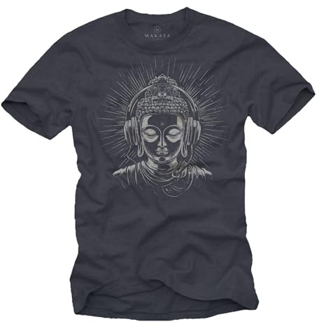 MAKAYA Herrren T-Shirt Buddha Kopfhörer Meditation Yoga Motiv