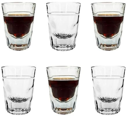 Chabrias Ltd Heavy-Duty 2oz Glass Set with 1oz Measure Line 60ml Measuring Shot Glass Pack of 6 Espresso, Whiskey, Vodka & Baby Guinness Shot Glass Set