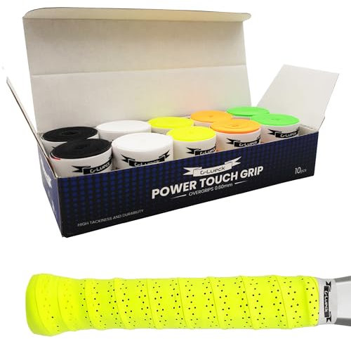 G-Lueck 10er Set Tennis Premium Overgrip Power Touch mit Perforation - Hoher Grip, Lange Haltbarkeit - 0,60mm Stärke | Griffband für Padel, Squash, Badminton Schläger | perforiert (Gemischte Farben)