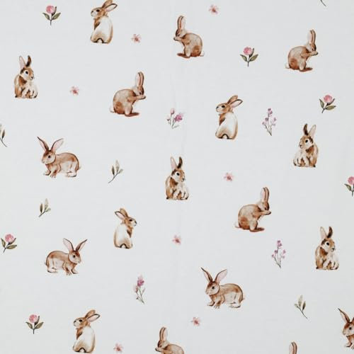 VmG-Store 1m Jerseystoff zum Nähen Baumwolljersey Nähstoff KEINE Meterware Kinderstoff (Hase mit Blumen Digital Jb047)