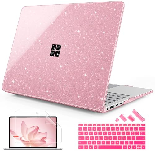 Mektron Glitter Case for 13.8 Microsoft Surface Laptop 8 2026 Fits Surface Laptop 13.8 Inch 7 2024 Cover (Model: 2036),Keyboard Cover +Screen Protector +Dust Plugs, Sparkly Pink