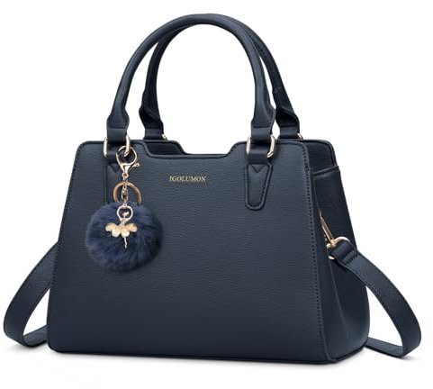 IGOLUMON Handtasche Damen Mittelgroß Tasche Leder Henkeltasche Damen-Henkeltaschen Tote Bag Handtaschen Taschen Schultertaschen Umhängetasche Schultertasche Damenhandtaschen Dunkelblau
